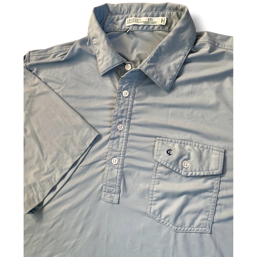 Criquet Mens Performance Players Shirt XXL Light Blue Short Sleeve Golf Polo